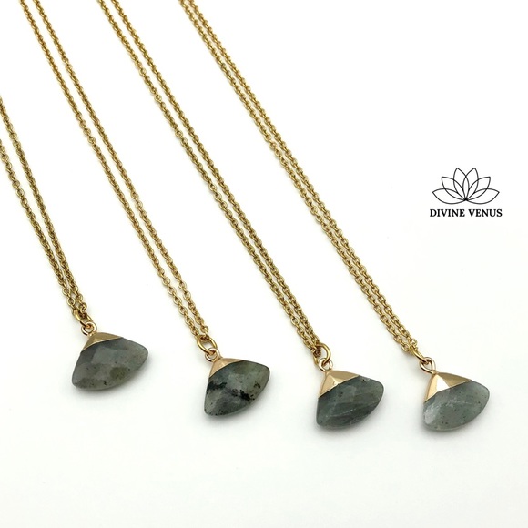 Labradorite Necklace | Gold Plated Stainless Steel - Picture 6 of 16